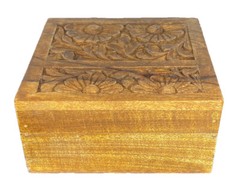 Mango Wood Engraved Square Medium Sized Box