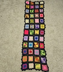 Crochet Granny Square Black Multicolor Afghan Roseanne Throw Runner 60″ x 18″