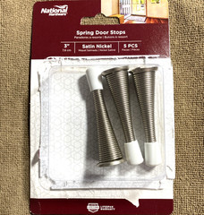 3 Pack National Hardware Spring Door Stops, Satin Nickel w/Rubber Cap -Open Box