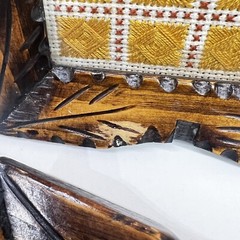 Set of 3 Handmade Wood and Glass Serving Tray Etched w/ Embroidered Appliqué