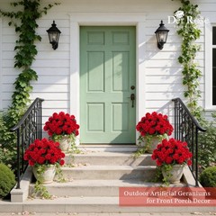 6 Pack Red Artificial Geraniums Flowers for Outdoors UV Resistant Faux Flowers f