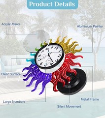 18.5»Sun Outdoor Clock with Thermometer and Hygrometer Combo, Silent Non-Tic…