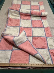 Handmade Hobnail Crochet Afghan Blanket 62×67 Pink White Blue Bobble Stitch