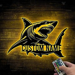 Custom Great White Shark LED Metal Sign Personalized Beach House Wall Decor