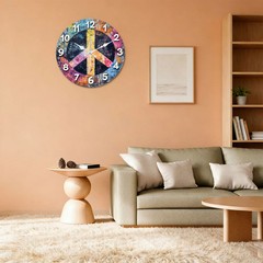 Colorful Peace Sign Wall Clock Wooden Silent Clock No Battery Home Decors