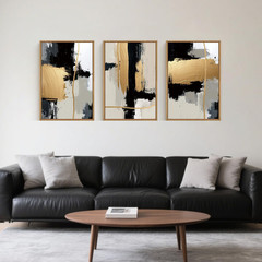 Modern Black Gold Canvas Art Set – Minimalist Wall Decor for Any Room