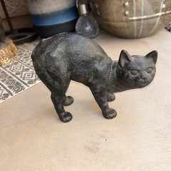 Antique HUBLEY Painted Cast Iron Halloween Arched Back Black Cat Doorstop, NR