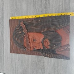Vintage Hand Carved Wood Jesus Christ Relief Plaque Signed JBS Nov 1981 Folk Art