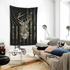 MINIOZE Tapestry Wall 59.8″L x 40″W Camo Camouflage American Flag Hunting Deer