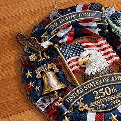 Personalized 1776–2026 USA 250th Anniversary Wood Wreath, Patriotic Door Sign, C