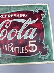 Vintage Metal Coca Cola Sign Faux Antique 5 Cents 16 in x 9 in