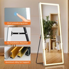 Full Length Mirror with LED Lights with Dimming & 3 Color Lighting for Bedroom