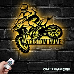 Personalized Motocross LED Metal Sign Custom Dirt Bike Wall Decor