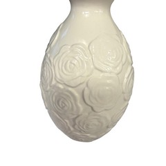 Sandra Magsamen Cream Embossed Rose Ceramic Vase Pink Interior Floral Decor