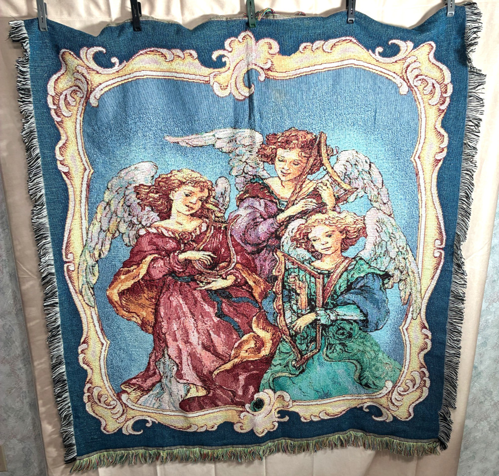 Tapestry Throw Blanket Angels Playing Musical Instruments 47.5″ x 52.5″ Fringed