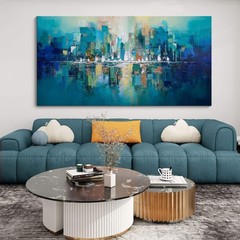 YDYSUNE Abstract Wall Art – Teal Canvas Wall Decor City Picture,Large Modern Art