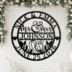 Personalized Mr and Mrs Metal Sign, Custom Wedding Gift Wall Decor