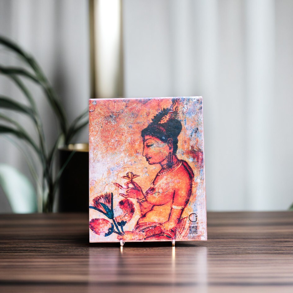 Wall Art Picture Tile- Handmade Clay Home Decor, Asian Mural Collectible Plaque