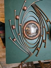 Vintage 70s Metal Wall Art Bulls Eye, 1/2 Spheres & Rods 38×27 Inches Zum 97869