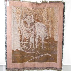 Timberwolf Wolves Tapestry Throw Blanket 55×45″ + Fringe Blue Wall hanging