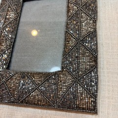 Gunmetal Beaded Geometric 4×6 Photo Frame Art Deco Style Silver Grey Tabletop