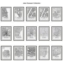 Sylvie Manhattan Modern Map by Jake Goossen Framed Canvas Maps Art Print 18 In.