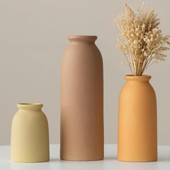 Ceramic Vase Set 3 Boho Farmhouse Decor Matte Earth Tone Small Medium Large