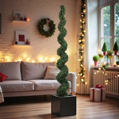 7FT Spiral Topiary Trees Artificial Outdoor Faux Plants Twisted Green Potted