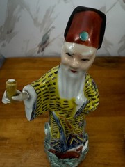 Vintage Hand-Painted Chinese Porcelain Shou Lao & Female Attendant Set China
