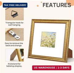 upsimples Vintage 8×8 Picture Frames, Antique Gold Frames Display 4×4 with Mat o