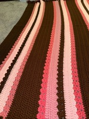 Hand Knit Multicolor Brown Pink Granny Afghan Crocheted Blanket Throw 42” X 56”