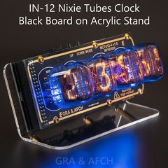Nixie Tubes Clock IN-12 on Acrylic Stand with Sockets 12/24H 4 Tubes GOLDBLACK
