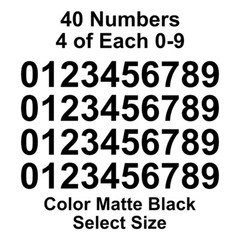 0 – 9 Number Decals Color: Matte Black – Select Size – 40 Stickers 4 of Each