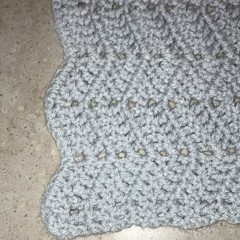 Vintage Handmade Crochet Chevron Small/Baby Throw Blanket Gray Blue White