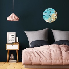 9.8 Inch Sea Shell Wood Board Wall Clock Silent Ocean Round Battery Decor