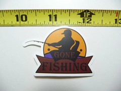 FUN GONE FISHING MAN IN BOAT FISH SMALL STICKER DECAL OUTDOORS BOATING
