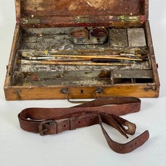 Vintage Wood Artist Portable Painting Box With Used Palette and Remnant Paint