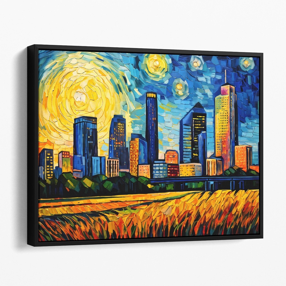 Houston Texas Skyline Van Gogh Starry Night Retro City Canvas Wall Art Print
