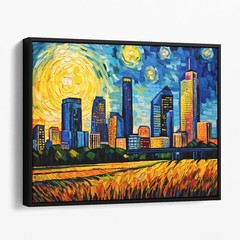 Houston Texas Skyline Van Gogh Starry Night Retro City Canvas Wall Art Print