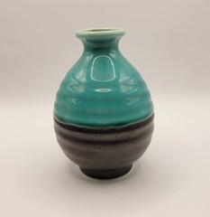 Glossy Teal & Matte Black Colorblock Ceramic Pottery 5″ Small Vase Sake Jug