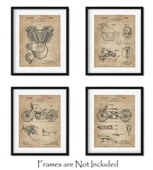 4 Harley Davidson Patent Art Prints 8×10 in. Wall Decor – Great Gift for Bikers