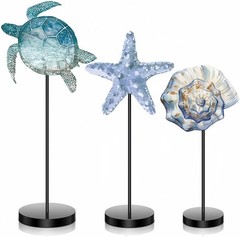 3 PCS Sea Turtle Starfish Coastal Wooden Table Decor Beach Centerpiece Set