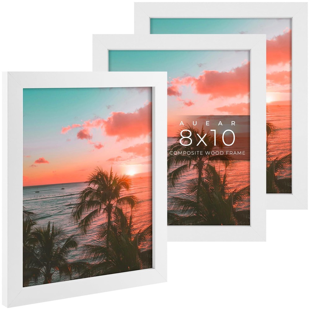 8×10 Picture Frames White Engineered Wood Plexiglass Wall Tabletop Display 3 Pac