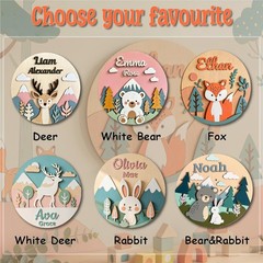 Personalized 3D Woodland Animal Wooden Name Sign – Nursery Decor, Baby Boy Gift
