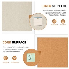 DoubleSided Large Hanging Wood Framed Linen Cork Bulletin Board 24×18 In