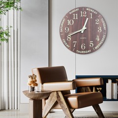 12Inch Large Modern Luminous Night Light Wall Clock Silent Wood Battery operated