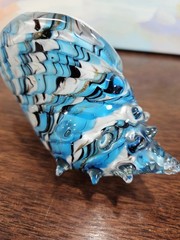 Hand Blown Glass Shell Decoration, Modern Art Glass Conch Statue Blue and White