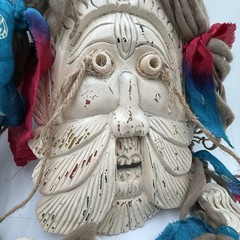 Vtg Mixed Media Folk Art Wall Mask Shaman Tribal Bohemian Decor 31″ Named Willie