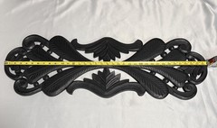 Large Black Carved Wall Panel Plaque Architectural Scroll Decor 36” x 12”