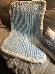 Handmade chunky blanket with many uses for a baby boy or as a lap blanket!